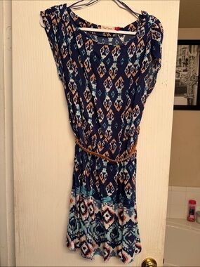 Red Camel Navy Printed Midi Dress with Multicolor Ikat
